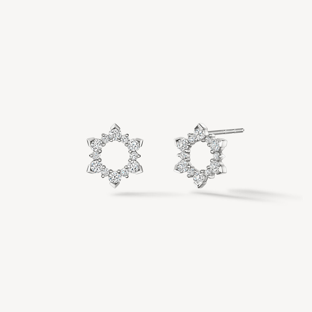 18K White Gold Diamond Aerial Sunburst Earrings by Hearts on Fire