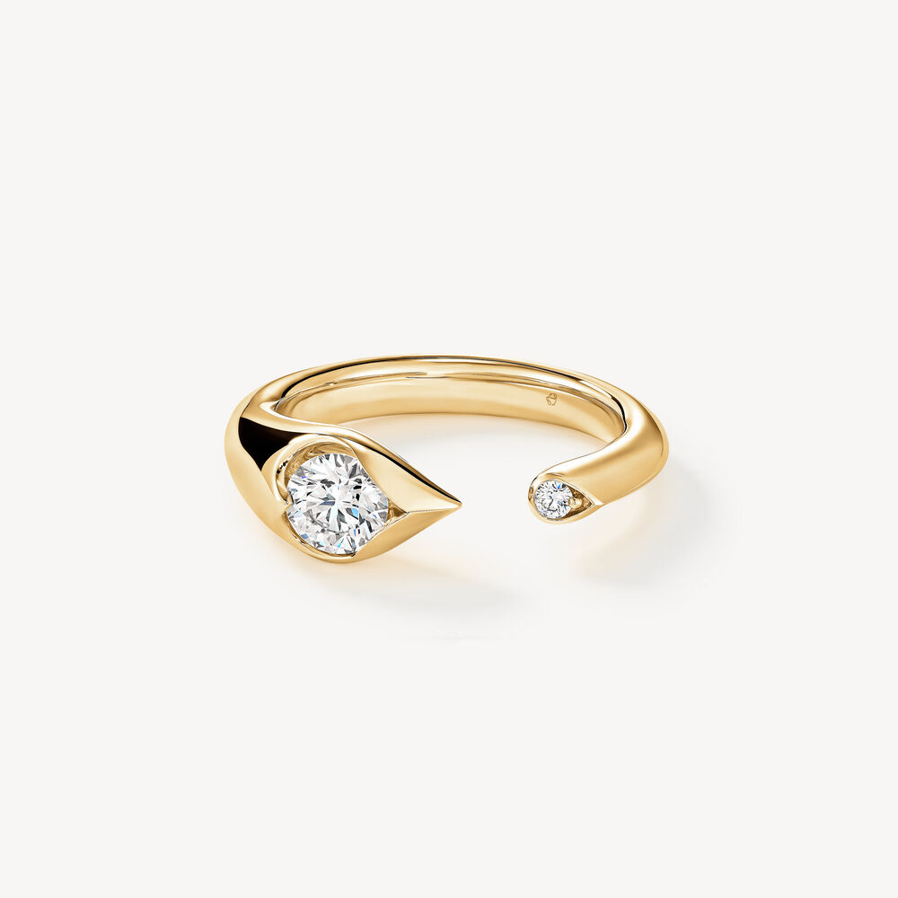 18K Yellow Gold 0.55cttw IJ VS Diamond LU Open Droplet Ring by HOF