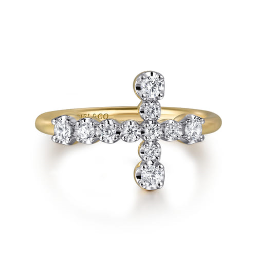 Yellow Gold Horizontal Diamond Cross Ladies Ring