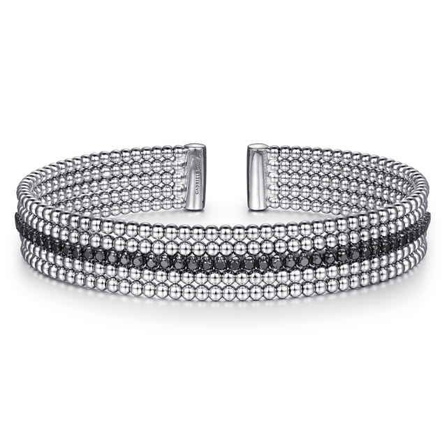 Sterling Silver 0.83cttw Black Spinel Bujukan Bead Cuff Bracelet by Gabriel