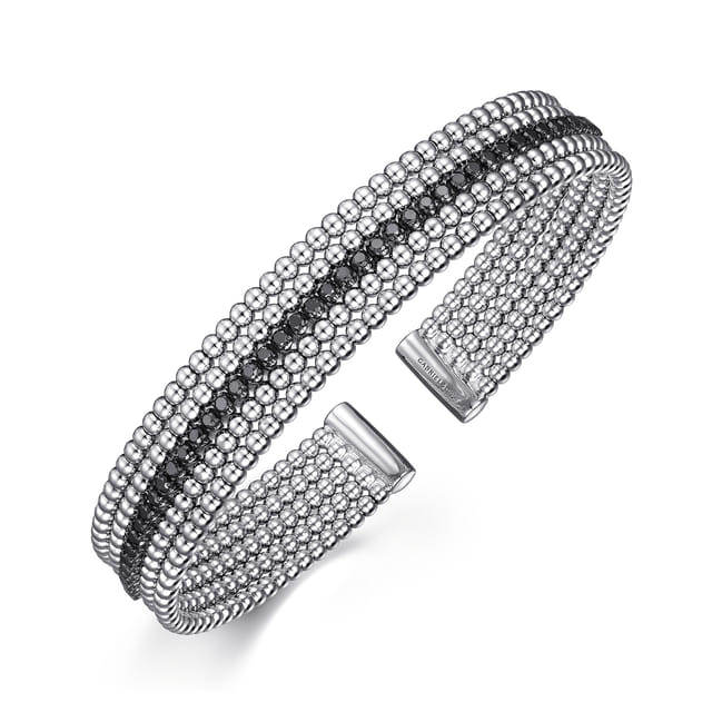 Sterling Silver 0.83cttw Black Spinel Bujukan Bead Cuff Bracelet by Gabriel