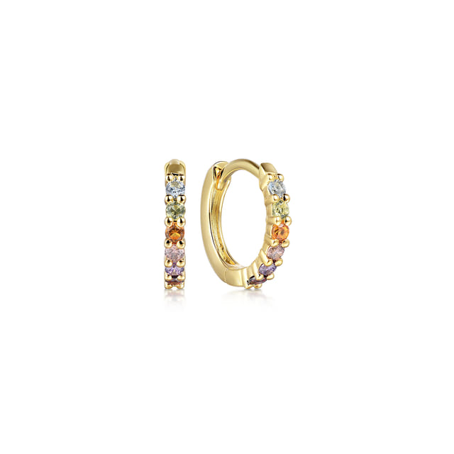 14K Yellow Gold 0.18cttw Colored Stone Rainbow Huggie Earrings 10mm by Gabriel