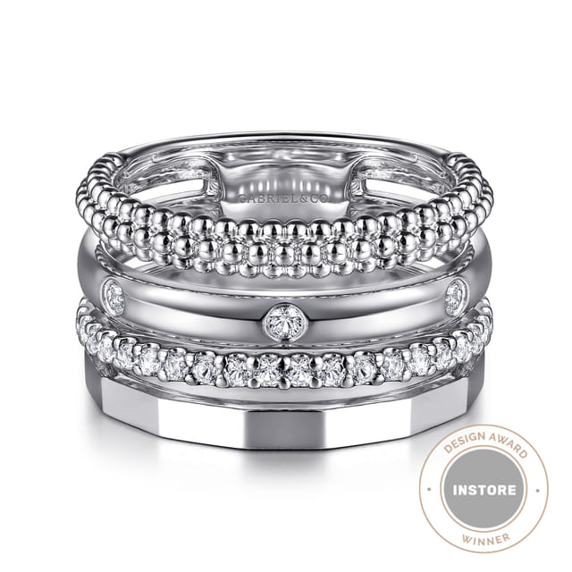 Sterling Silver Bujukan 0.46cttw White Sapphire Easy Stackable Ring by Gabriel