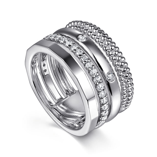 Sterling Silver Bujukan 0.46cttw White Sapphire Easy Stackable Ring by Gabriel