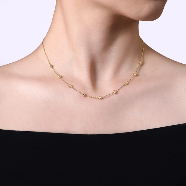 14K Yellow Gold Beaded Station Bujukan Necklace by Gabriel