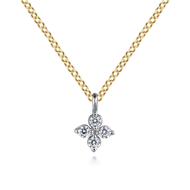 .14K Yellow & White Gold 0.09cttw SI HI Diamond Flower Pendant Necklace by Gabriel