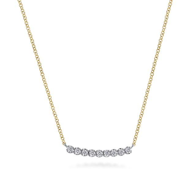 14K White & Yellow Gold 0.24cttw White Sapphire Straight Bar Necklace by Gabriel