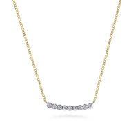 14K White & Yellow Gold 0.24cttw White Sapphire Straight Bar Necklace by Gabriel