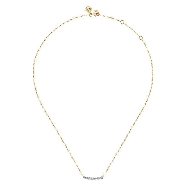 14K White & Yellow Gold 0.24cttw White Sapphire Straight Bar Necklace by Gabriel