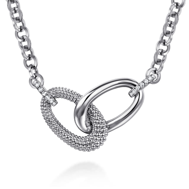 Sterling Silver Bujukan & 0.21cttw White Sapphire Link Chain Necklace by Gabriel