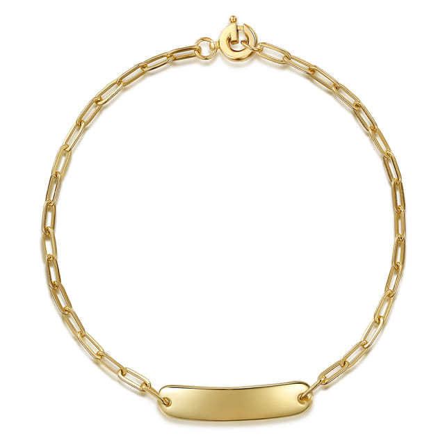 14K Yellow Gold Paperclip Chain Personalized Bracelet by Gabriel