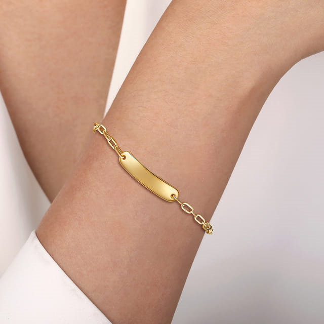 14K Yellow Gold Paperclip Chain Personalized Bracelet by Gabriel