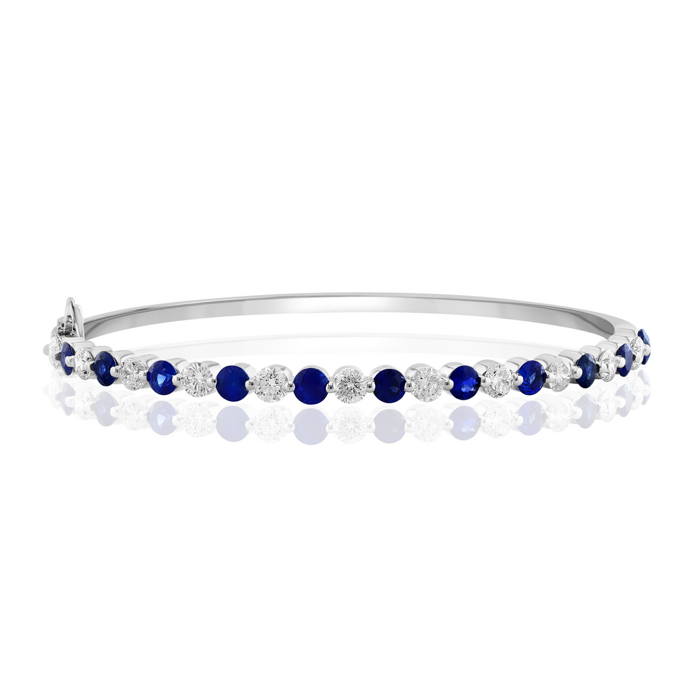 14K White Gold 2.20cttw Sapphire & 1.68cttw Diamond Bangle Bracelet