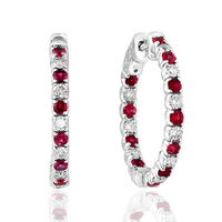 14K White Gold 1.25cttw Ruby & 1.00cttw Diamond Hoop Earrings