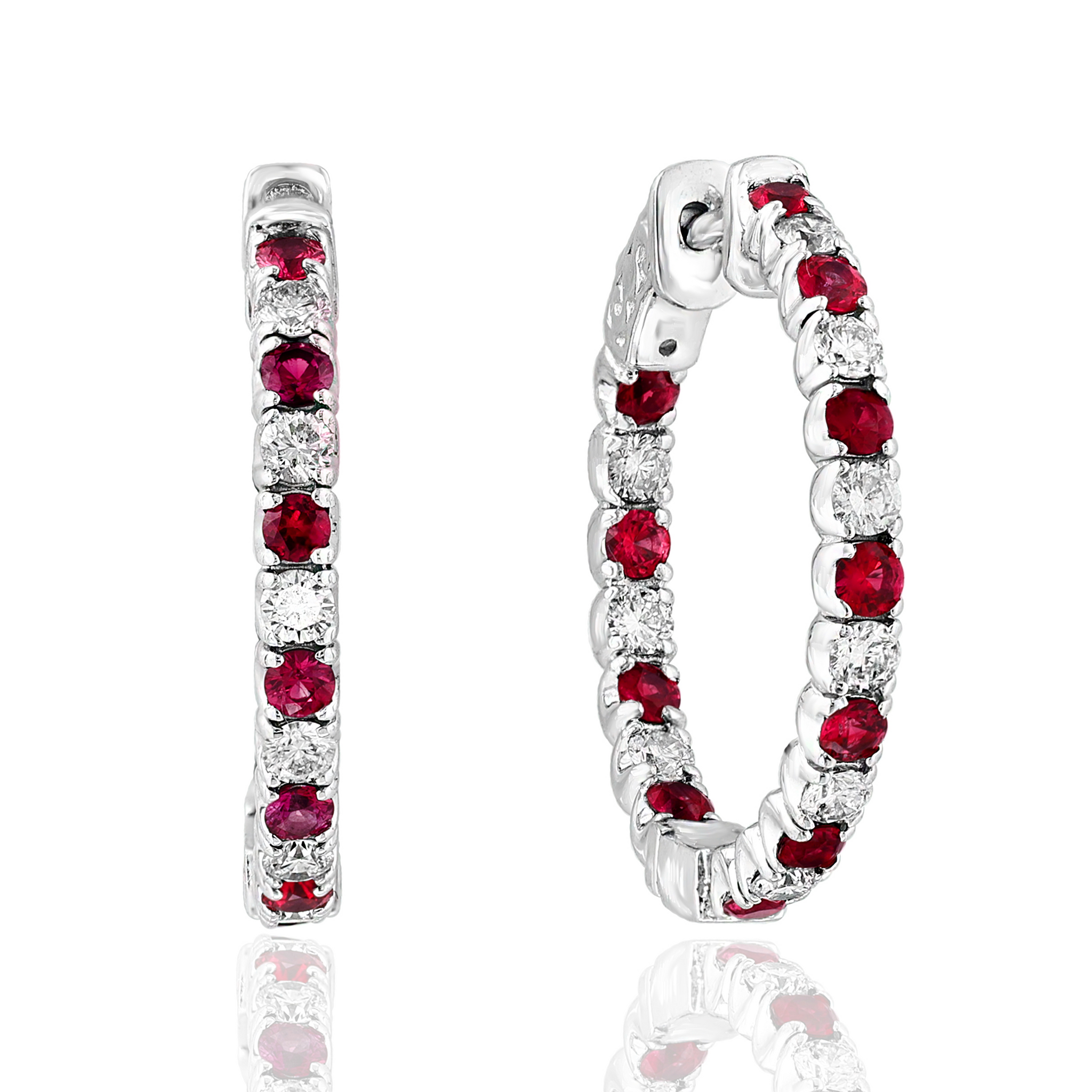 14K White Gold 1.25cttw Ruby & 1.00cttw Diamond Hoop Earrings