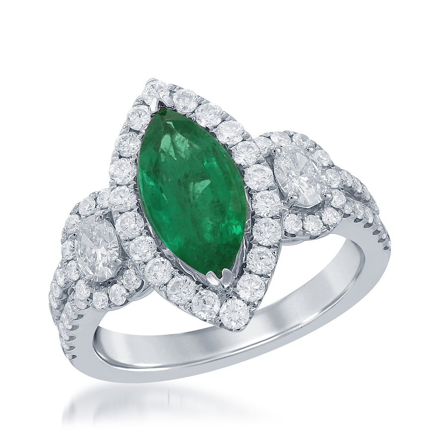 18K White Gold 1.30ct Emerald & 1.08cttw Diamond Ring