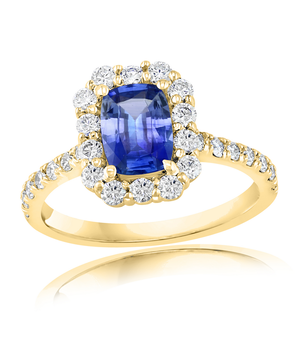 14K Yellow Gold 0.97ct Sapphire & 0.64cttw Diamond Ring