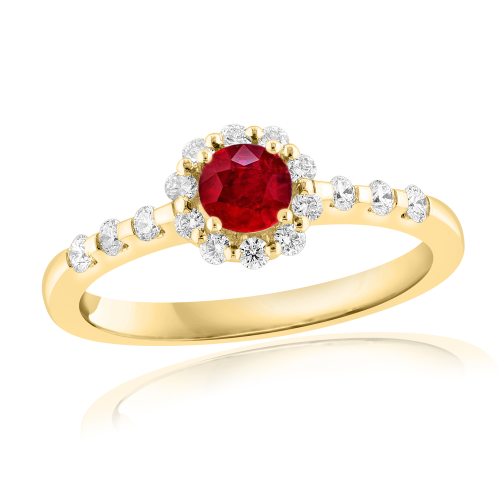 18K Yellow Gold 0.68ct Ruby & 0.27cttw Diamond Ring