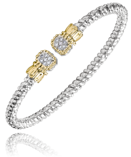 Sterling Silver & 14K YG 3mm 0.07cttw Diamond Band Bracelet by Vahan