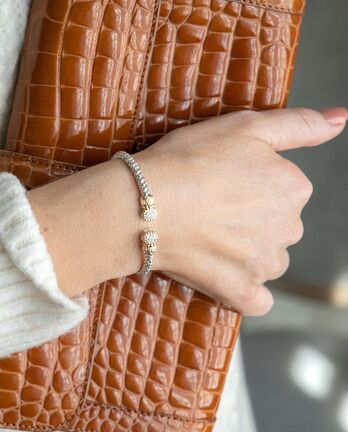 Sterling Silver & 14K YG 3mm 0.07cttw Diamond Band Bracelet by Vahan