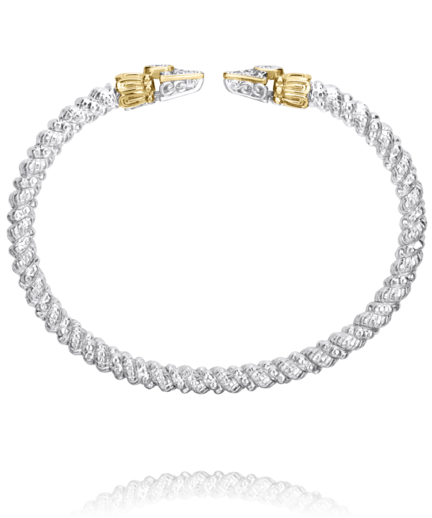 Sterling Silver & 14K Yellow Gold 3mm 0.08cttw Diamond Open Band Bracelet by Vahan