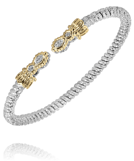 Sterling Silver & 14K Yellow Gold 0.06cttw Diamond 3mm Open Band Bracelet by Vahan