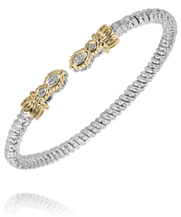 Sterling Silver & 14K Yellow Gold 0.06cttw Diamond 3mm Open Band Bracelet by Vahan