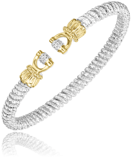 Sterling Silver & 14K YG 4mm 0.09cttw Diamond Open Band Bracelet by Vahan