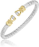 Sterling Silver & 14K YG 4mm 0.09cttw Diamond Open Band Bracelet by Vahan
