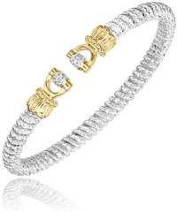 Sterling Silver & 14K YG 4mm 0.09cttw Diamond Open Band Bracelet by Vahan