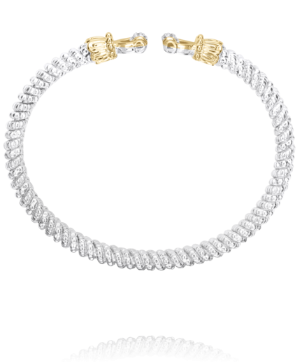 Sterling Silver & 14K YG 4mm 0.09cttw Diamond Open Band Bracelet by Vahan