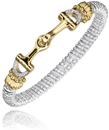 Sterling Silver and 14K YG 6mm 0.14cttw Diamond Closed Band Bracelet by Vahan