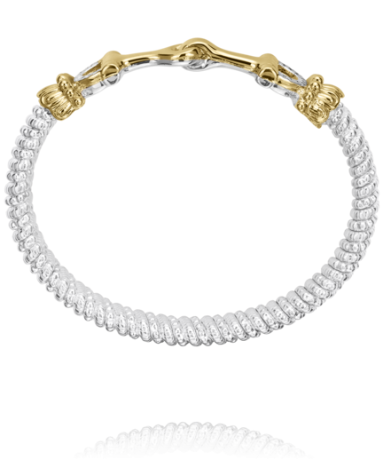 Sterling Silver and 14K YG 6mm 0.14cttw Diamond Closed Band Bracelet by Vahan