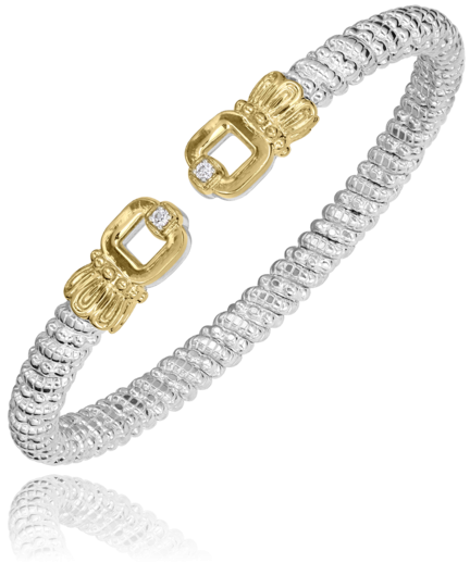 Sterling Silver & 14K 0.04cttw Diamond 4mm Open Band Bracelet by Vahan
