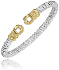 Sterling Silver & 14K 0.04cttw Diamond 4mm Open Band Bracelet by Vahan