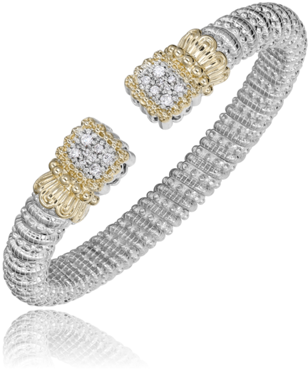 Sterling Silver & Yellow Gold Diamond Open Band Bracelet by VAHAN