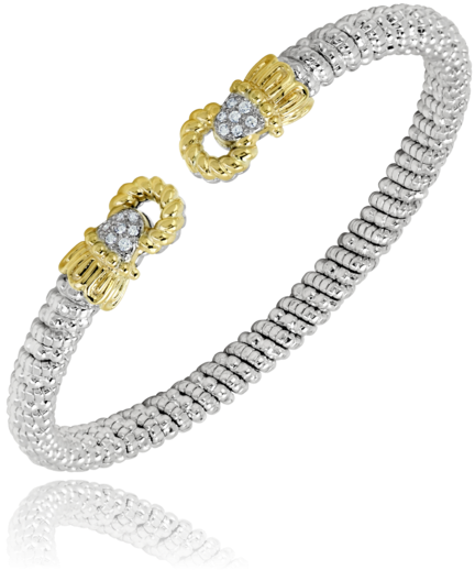Sterling Silver & 14K Yellow Gold 4mm 0.11cttw Diamond Cuff Bracelet by Vahan