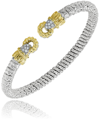 Sterling Silver & 14K Yellow Gold 4mm 0.11cttw Diamond Cuff Bracelet by Vahan