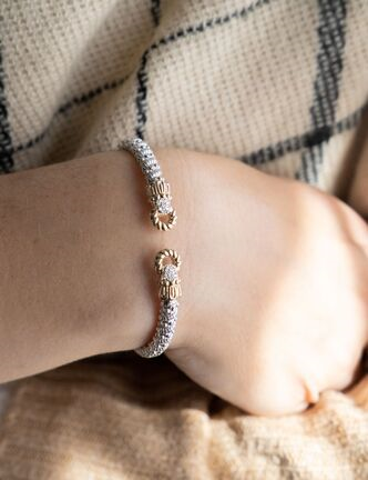 Sterling Silver & 14K Yellow Gold 4mm 0.11cttw Diamond Cuff Bracelet by Vahan