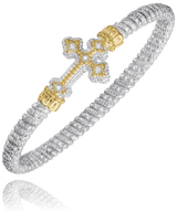 Sterling Silver & 14K Yellow Gold 4mm 0.10cttw Diamond Closed Band Cross Bracelet by Vahan