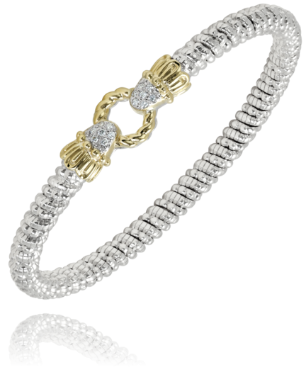 Sterling Silver & 14K Yellow Gold 4mm 0.11cttw Diamond Bangle Bracelet by Vahan