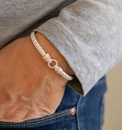 Sterling Silver & 14K Yellow Gold 4mm 0.11cttw Diamond Bangle Bracelet by Vahan