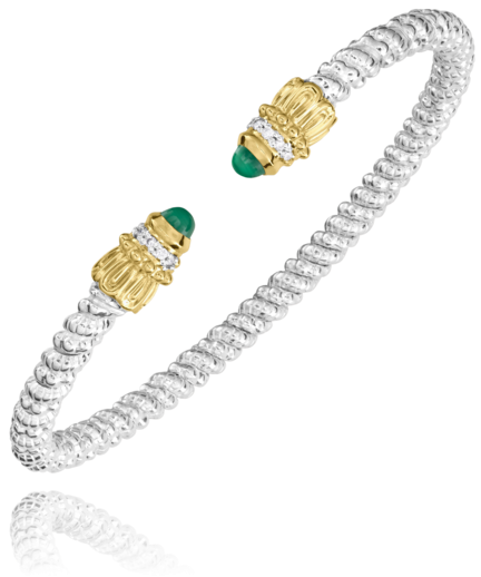 Sterling Silver & 14K Yellow Gold 0.08cttw Green Onyx 3mm Open Bracelet by Vahan