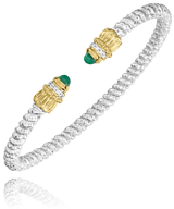 Sterling Silver & 14K Yellow Gold 0.08cttw Green Onyx 3mm Open Bracelet by Vahan