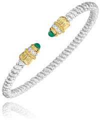 Sterling Silver & 14K Yellow Gold 0.08cttw Green Onyx 3mm Open Bracelet by Vahan