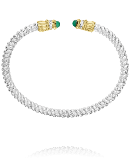 Sterling Silver & 14K Yellow Gold 0.08cttw Green Onyx 3mm Open Bracelet by Vahan