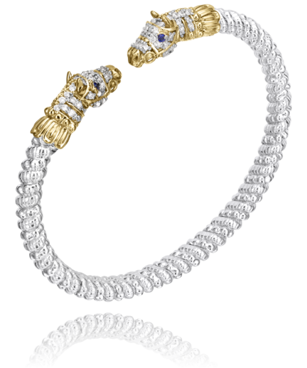 Sterling Silver & 14K YG 4mm 0.52cttw Blue Sapphire Open Band Bracelet by Vahan