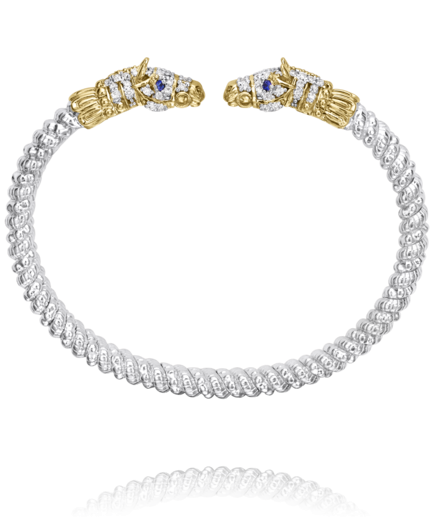 Sterling Silver & 14K YG 4mm 0.52cttw Blue Sapphire Open Band Bracelet by Vahan