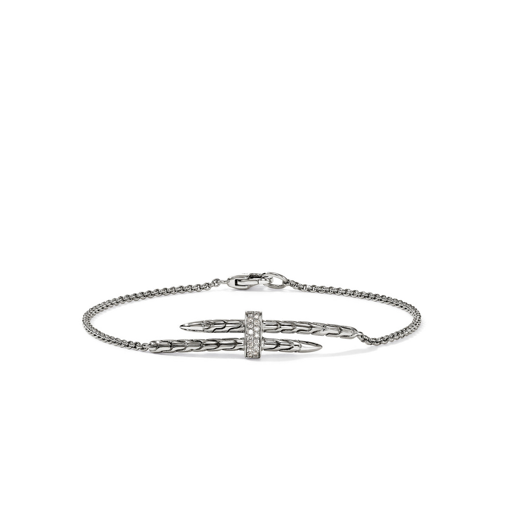 Spear Silver 0.08cttw Diamond Pave Station Bracelet with 1.5mm Rolo Chain by John Hardy