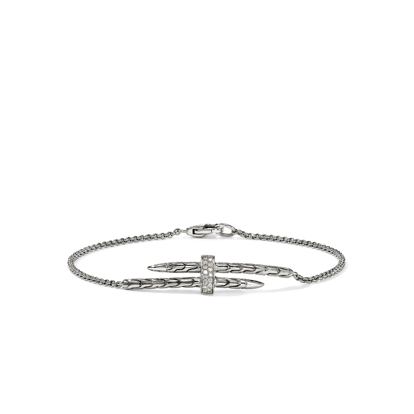 Spear Silver 0.08cttw Diamond Pave Station Bracelet with 1.5mm Rolo Chain by John Hardy